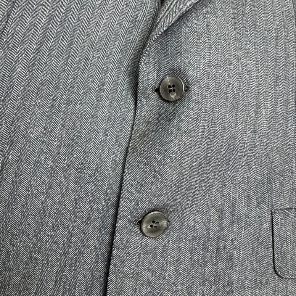 Lanvin Barneys NY Virgin Wool Suit Blazer Jacket Men Gray Herringbone Notch Work